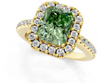 Yellow gold Fancy Green Radiant Cut Diamond Pavé Halo Ring with Four-Prong Setting_37