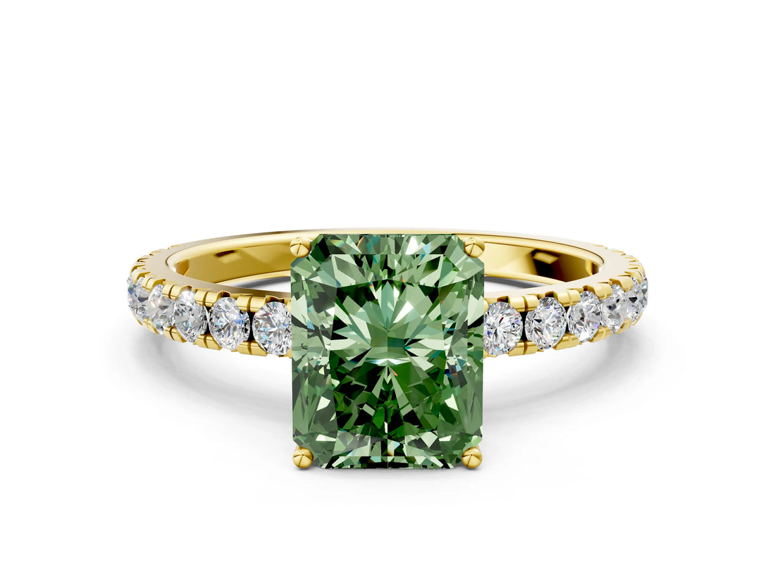 Yellow gold Fancy Green Radiant Cut Diamond Pavé Solitaire Engagement Ring with Four-Prong Setting_71