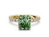 Yellow gold Fancy Green Radiant Cut Diamond Pavé Solitaire Ring with Round Band and Prong Setting_12