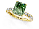 Yellow gold Fancy Green Radiant Cut Diamond Pavé Solitaire Ring with Round Band and Prong Setting_13