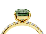 Yellow gold Fancy Green Radiant Cut Diamond Pavé Solitaire Ring with Round Band and Prong Setting_16