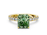 Yellow gold Fancy Green Radiant Cut Diamond Pavé Solitaire Ring with Round Band and Prong Setting_24
