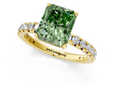 Yellow gold Fancy Green Radiant Cut Diamond Pavé Solitaire Ring with Round Band and Prong Setting_25