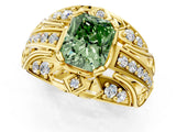 Yellow gold Fancy Green Radiant Cut Diamond Pave Art Deco Split Shank Ring with Four-Prong Setting_1