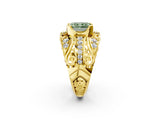 Yellow gold Fancy Green Radiant Cut Diamond Pave Art Deco Split Shank Ring with Four-Prong Setting_2