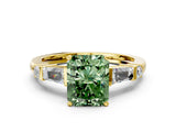 Yellow gold Fancy Green Radiant  Cut Diamond Ring with Baguette Side Stones, Channel Set Band, and Four-Prong Setting_24