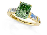 Yellow gold Fancy Green Radiant  Cut Diamond Ring with Baguette Side Stones, Channel Set Band, and Four-Prong Setting_25