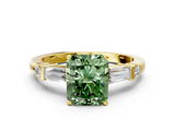 Yellow gold Fancy Green Radiant  Cut Diamond Ring with Baguette Side Stones, Channel Set Band, and Four-Prong Setting_3