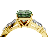 Yellow gold Fancy Green Radiant  Cut Diamond Ring with Baguette Side Stones, Channel Set Band, and Four-Prong Setting_7