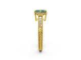 Yellow gold Fancy Green Radiant Cut Diamond Ring with Milgrain Pavé Band and Four-Prong Setting_25