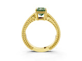 Yellow gold Fancy Green Radiant Cut Diamond Ring with Milgrain Pavé Band and Four-Prong Setting_26