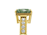 Yellow gold Fancy Green Radiant Cut Diamond Ring with Milgrain Pavé Band and Four-Prong Setting_28