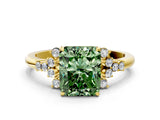 Yellow gold Fancy Green Radiant Cut Diamond Ring with Side Stones and Four-Prong Setting_111