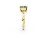 Yellow gold Fancy Green Radiant Cut Diamond Ring with Side Stones and Four-Prong Setting_113