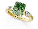 Yellow gold Fancy Green Radiant  Cut Diamond Ring with Tapered Baguette Side Stones in Four-Prong Setting_4