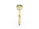 Yellow gold Fancy Green Radiant  Cut Diamond Ring with Tapered Baguette Side Stones in Four-Prong Setting_5