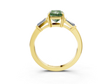 Yellow gold Fancy Green Radiant  Cut Diamond Ring with Tapered Baguette Side Stones in Four-Prong Setting_6