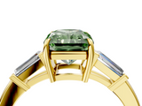 Yellow gold Fancy Green Radiant  Cut Diamond Ring with Tapered Baguette Side Stones in Four-Prong Setting_7