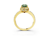 Yellow gold Fancy Green Radiant Cut Diamond Scalloped Halo Engagement Ring with Round Shared Prong Band_15