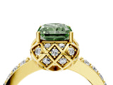 Yellow gold Fancy Green Radiant Cut Diamond Scalloped Halo Engagement Ring with Round Shared Prong Band_16