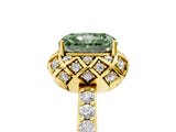 Yellow gold Fancy Green Radiant Cut Diamond Scalloped Halo Engagement Ring with Round Shared Prong Band_17