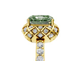 Yellow gold Fancy Green Radiant Cut Diamond Scalloped Halo Engagement Ring with Round Shared Prong Band_29