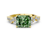 Yellow gold Fancy Green Radiant Cut Diamond Scattered Round Accent Ring with Prong Setting_12