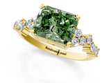 Yellow gold Fancy Green Radiant Cut Diamond Scattered Round Accent Ring with Prong Setting_13