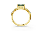 Yellow gold Fancy Green Radiant Cut Diamond Scattered Round Accent Ring with Prong Setting_15