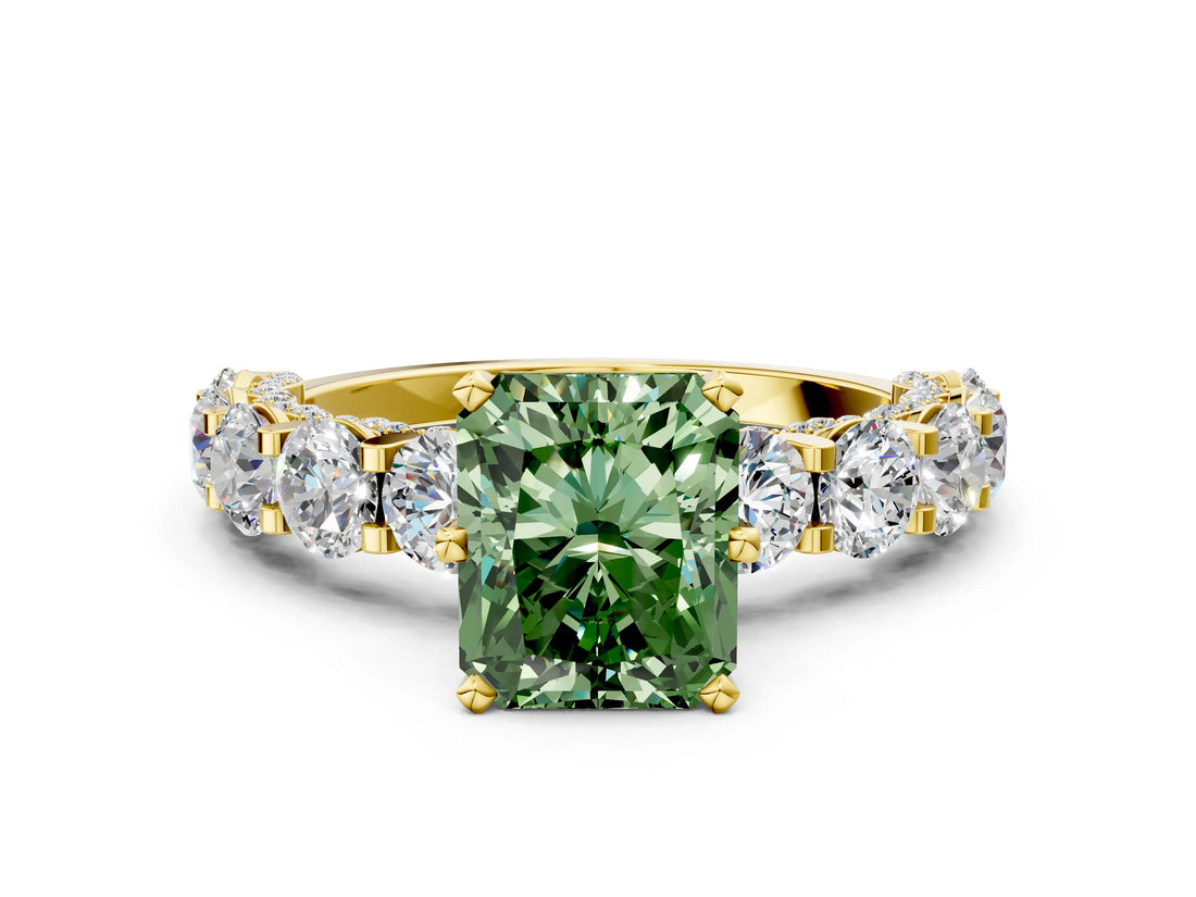 Yellow gold Fancy Green Radiant Cut Diamond Side Stone Engagement Ring with Four-Prong Setting_24