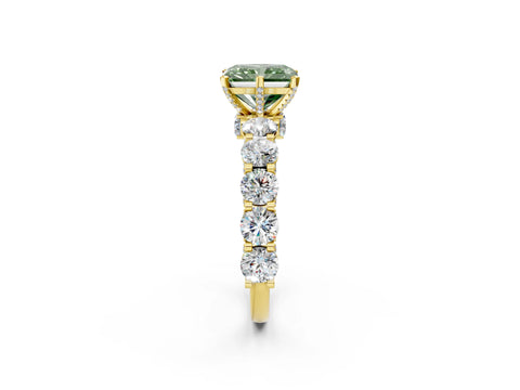 Yellow gold Fancy Green Radiant Cut Diamond Side Stone Engagement Ring with Four-Prong Setting_26
