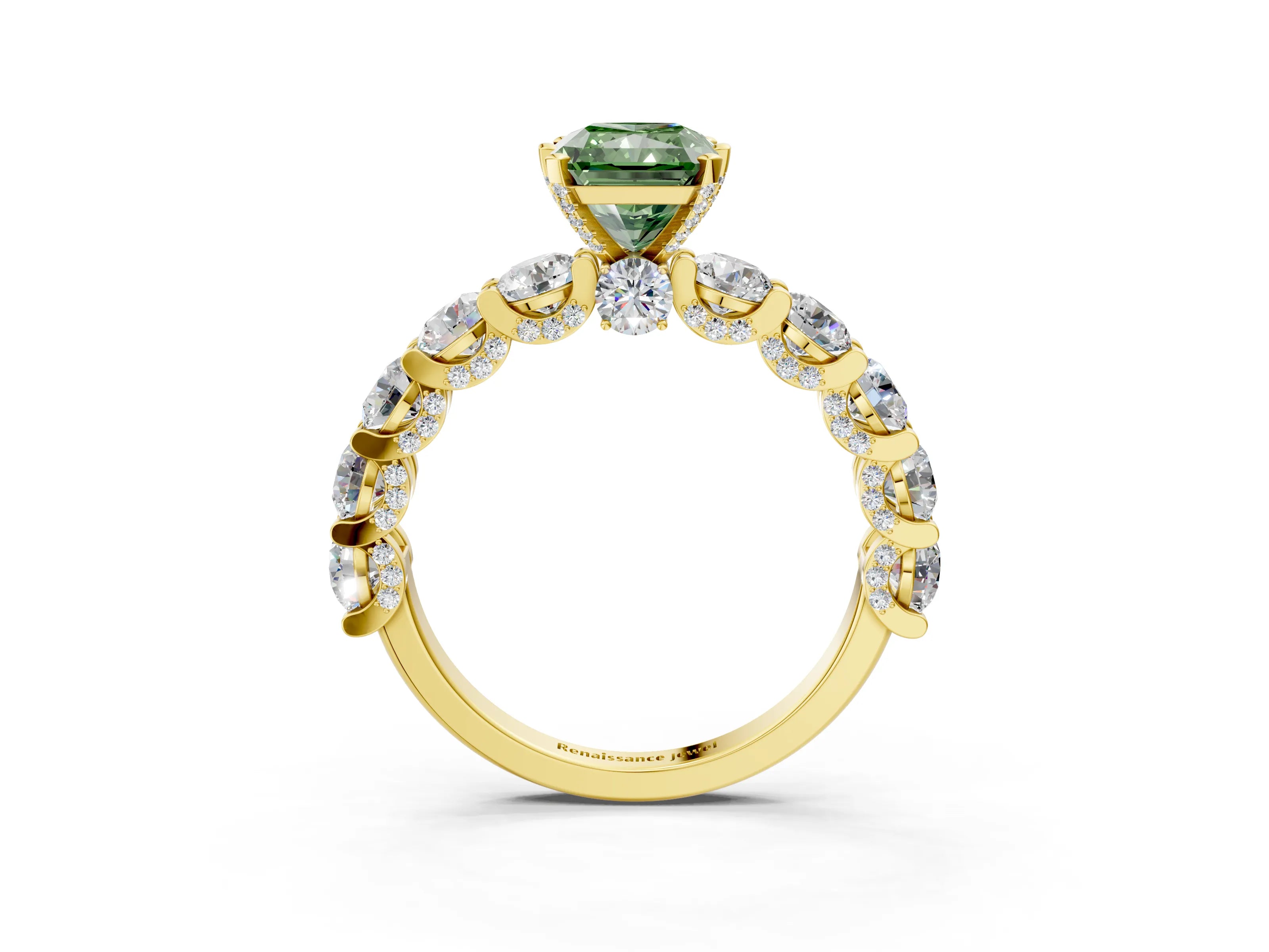 Yellow gold Fancy Green Radiant Cut Diamond Side Stone Engagement Ring with Four-Prong Setting_27
