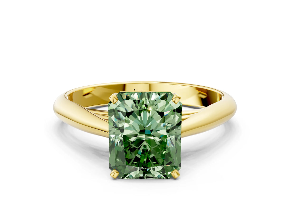 Yellow gold Fancy Green Radiant Cut Diamond Solitaire Engagement Ring with Cathedral Setting and Four-Prong Mount_133