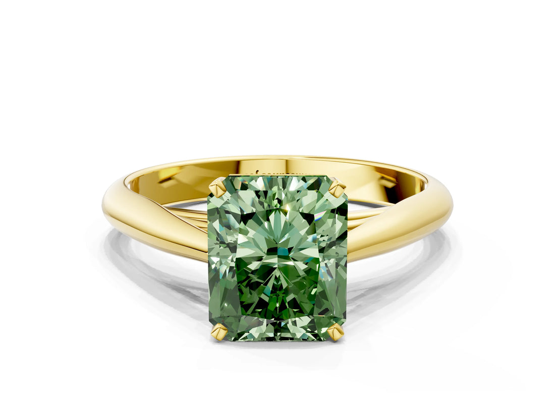 Yellow gold Fancy Green Radiant Cut Diamond Solitaire Engagement Ring with Cathedral Setting and Four-Prong Mount_66