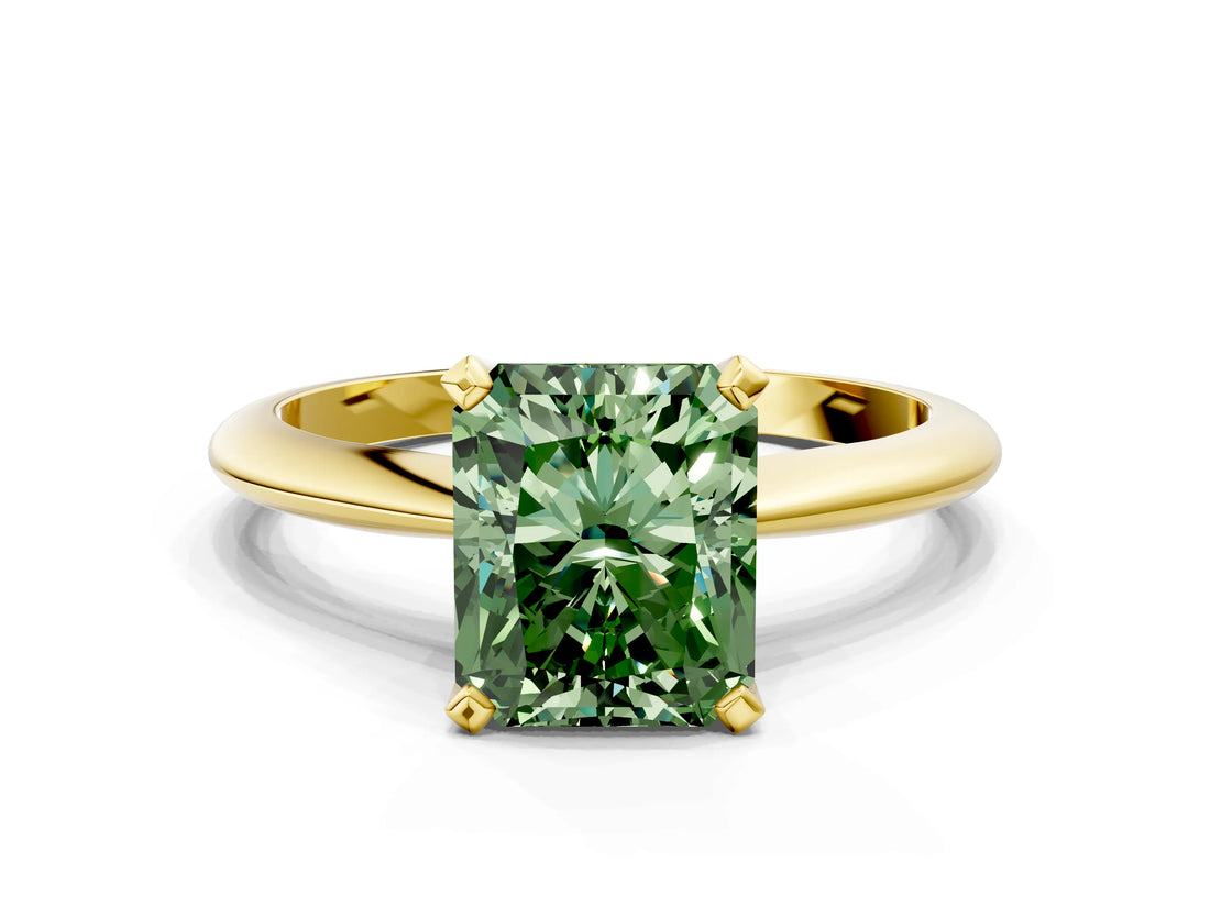 Yellow gold Fancy Green Radiant Cut Diamond Solitaire Engagement Ring with Classic Band and Four-Prong Setting_106