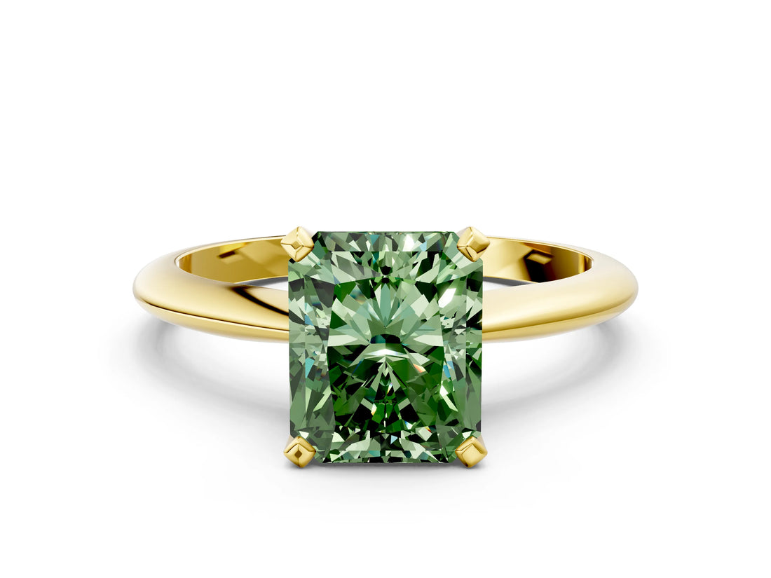 Yellow gold Fancy Green Radiant Cut Diamond Solitaire Engagement Ring with Classic Band and Four-Prong Setting_24