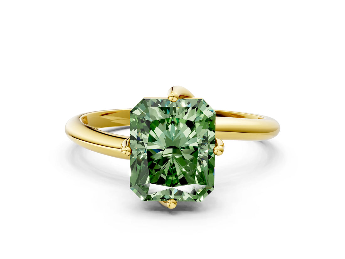 Yellow gold Fancy Green Radiant Cut Diamond Solitaire Engagement Ring with Four-Prong Setting and Classic Band_20