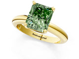 Yellow gold Fancy Green Radiant Cut Diamond Solitaire Engagement Ring with Round Band and Four-Prong Setting_171