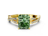 Yellow gold Fancy Green Radiant Cut Diamond Solitaire Engagement Ring with Twisted Pavé Band and Four-Prong Setting_44
