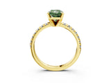 Yellow gold Fancy Green Radiant Cut Diamond Solitaire Pavé Engagement Ring with Round Band and Prong Setting_59