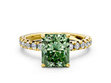 Yellow gold Fancy Green Radiant Cut Diamond Solitaire Pavé Engagement Ring with Round Band and Prong Setting_74