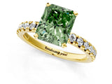 Yellow gold Fancy Green Radiant Cut Diamond Solitaire Pavé Engagement Ring with Round Band and Prong Setting_75