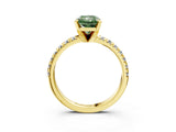 Yellow gold Fancy Green Radiant Cut Diamond Solitaire Pavé Engagement Ring with Round Band and Prong Setting_77