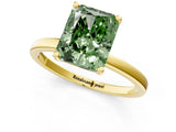 Yellow gold Fancy Green Radiant Cut Diamond Solitaire Ring with Classic Band and Four-Prong Setting_1