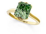 Yellow gold Fancy Green Radiant Cut Diamond Solitaire Ring with Flower Prong Setting and Classic Band_37