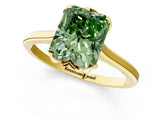Yellow gold Fancy Green Radiant Cut Diamond Solitaire Ring with Flower Prong Setting and Classic Band_94