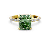 Yellow gold Fancy Green Radiant Cut Diamond Solitaire Ring with Four-Prong Setting and Pavé Band_3