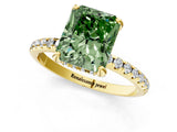 Yellow gold Fancy Green Radiant Cut Diamond Solitaire Ring with Four-Prong Setting and Pavé Band_4