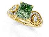 Yellow gold Fancy Green Radiant Cut Diamond Solitaire Ring with Milgrain Pavé Band and Four-Prong Setting_154