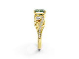 Yellow gold Fancy Green Radiant Cut Diamond Solitaire Ring with Milgrain Pavé Band and Four-Prong Setting_155